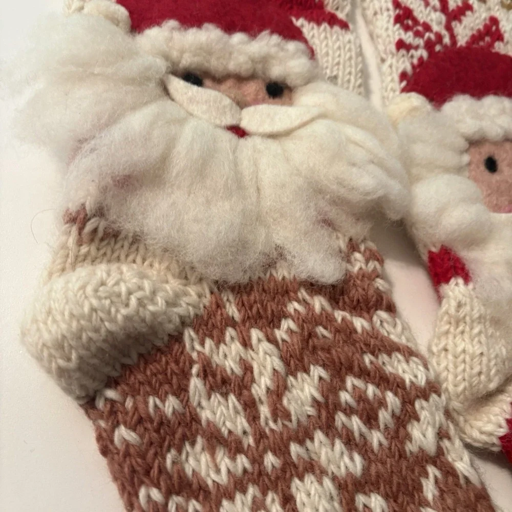 NWT PAIR SANTA Red & White Knit Wool Christmas Stockings $120 MSRP MADE IN NEPAL